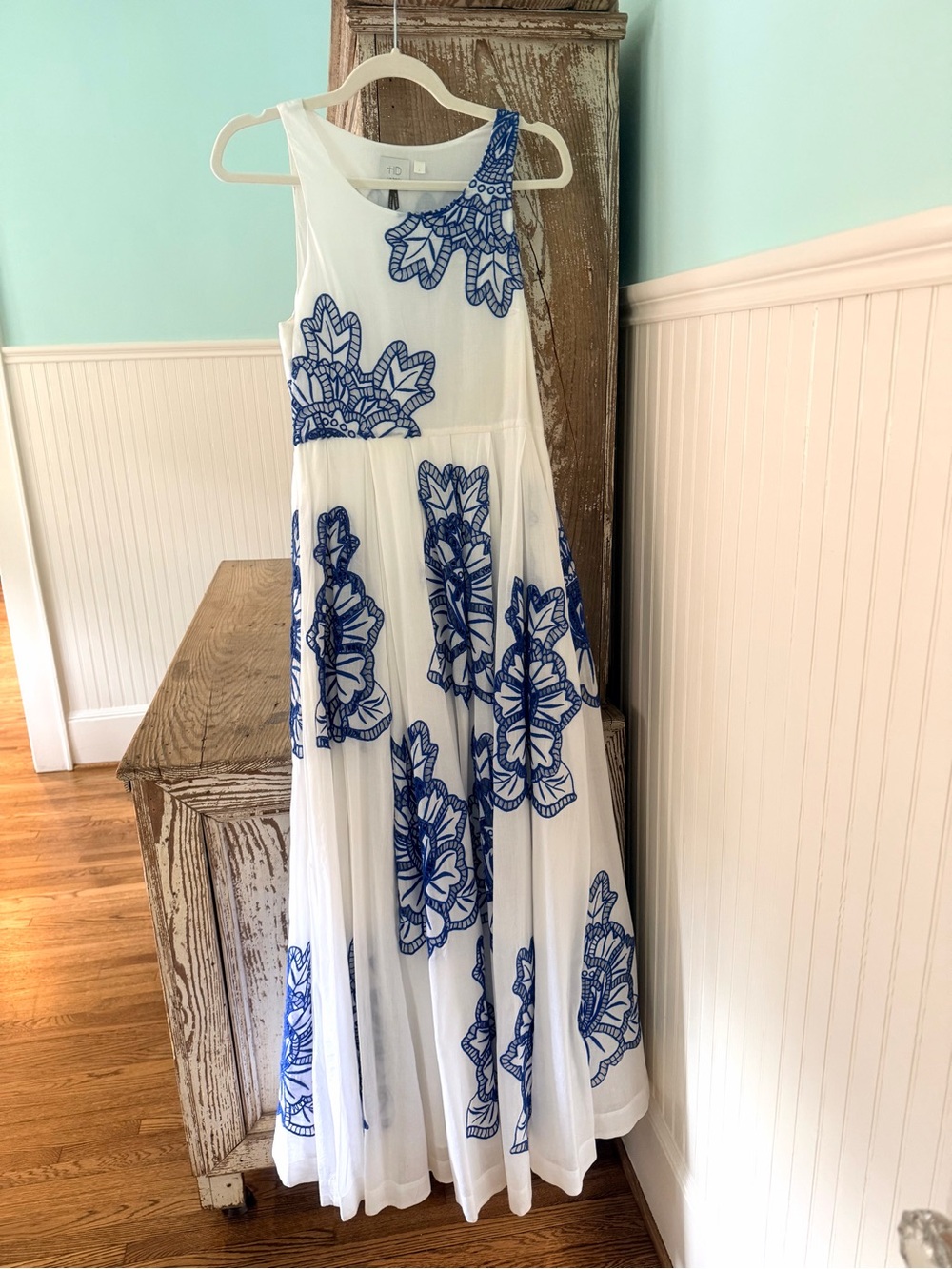 HD in Paris Maxi Dress White with Blue Floral Embroidery - Elegant Summer Dress